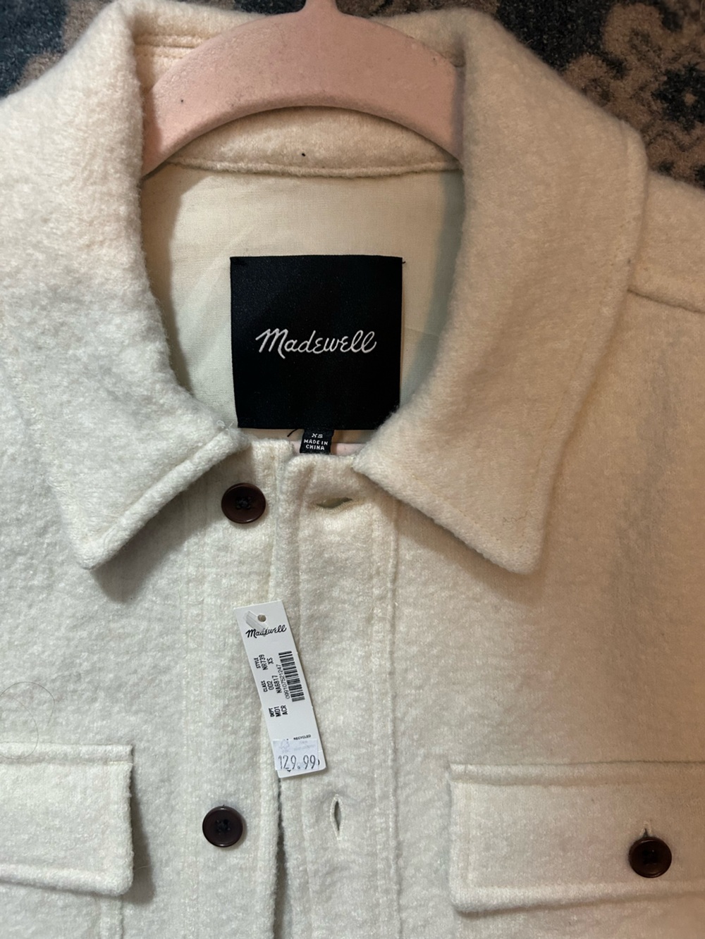 Madewell NWT Boiled Wool Men's Cream Button-Up Shirt Jacket XS - Picture 2 of 6